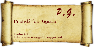 Prahács Gyula névjegykártya